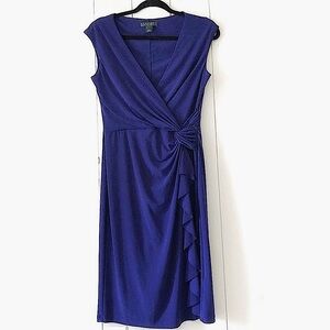 Ralph Lauren Royal Blue Ruffle V-Neck Midi Dress Size 6 Wedding Guest